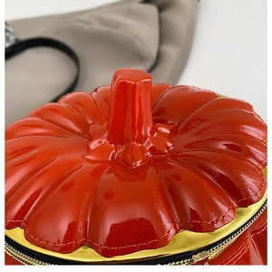 Pumpkin Shape Halloween Crossbody Bag Glossy Pvc Jack O Lantern Face Top Handle Handbag For Women