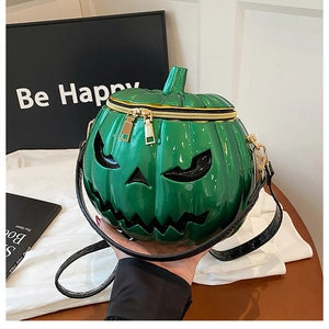 Pumpkin Shape Halloween Crossbody Bag Glossy Pvc Jack O Lantern Face Top Handle Handbag For Women