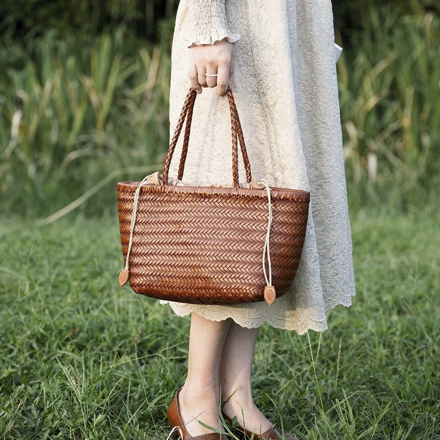 Weave Genuine Leather Hand Basket Handbags product image 2