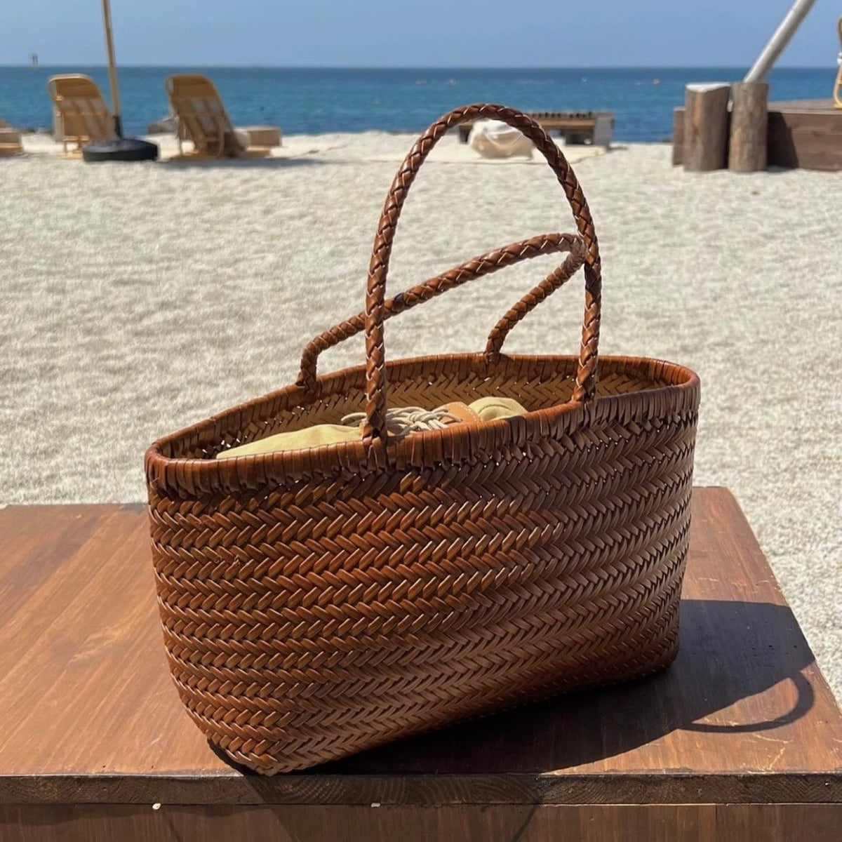 Weave Genuine Leather Hand Basket Handbags product image 3