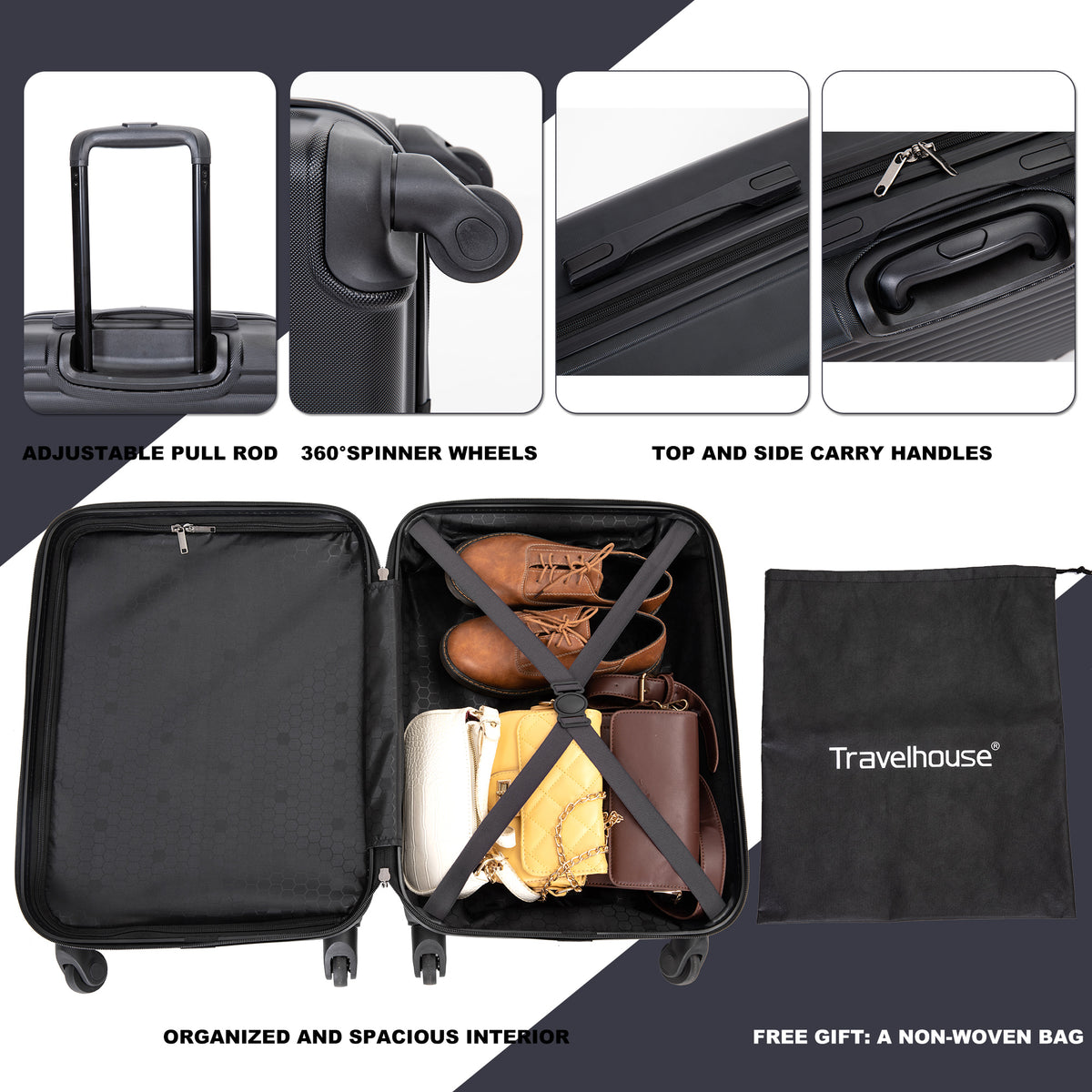 20" Carry on Luggage Lightweight Suitcase, Spinner Wheels, Black product image 15