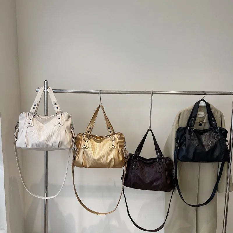 Textured Faux-Leather Convertible Bag with Zip Top