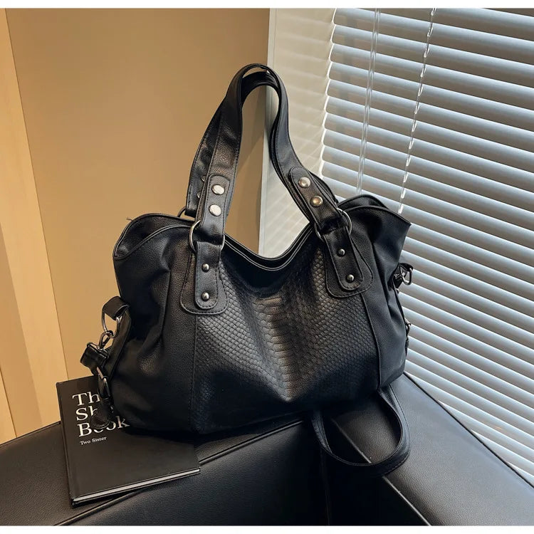 Textured Faux-Leather Convertible Bag with Zip Top