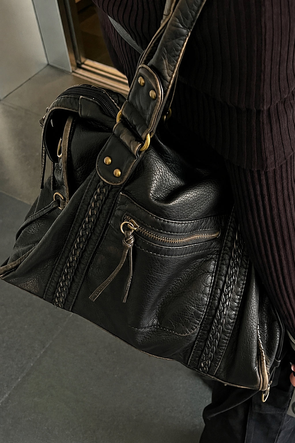 Washed-Finish Tote with Rivets and Tassel