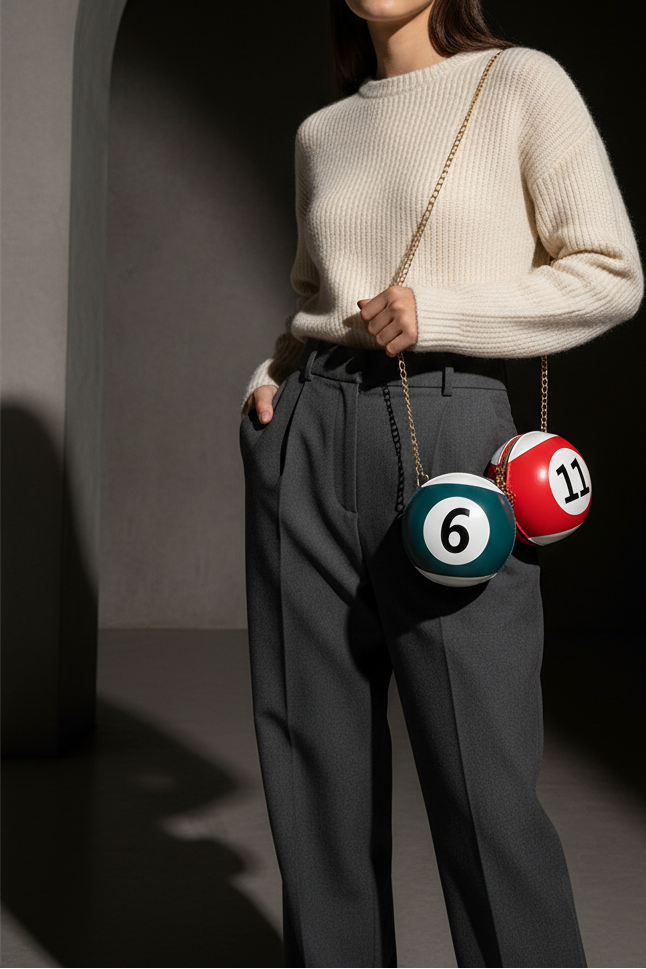 Billiard Ball Bags cream knit lifestyle