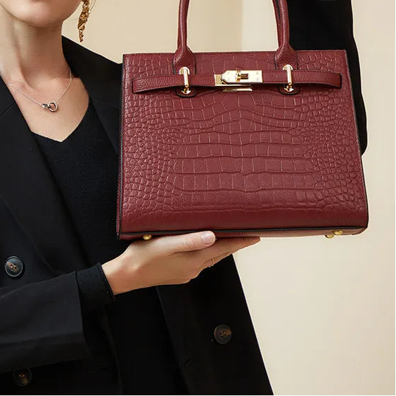 Red Scarlet Crocodile-Embossed Genuine Leather Bag