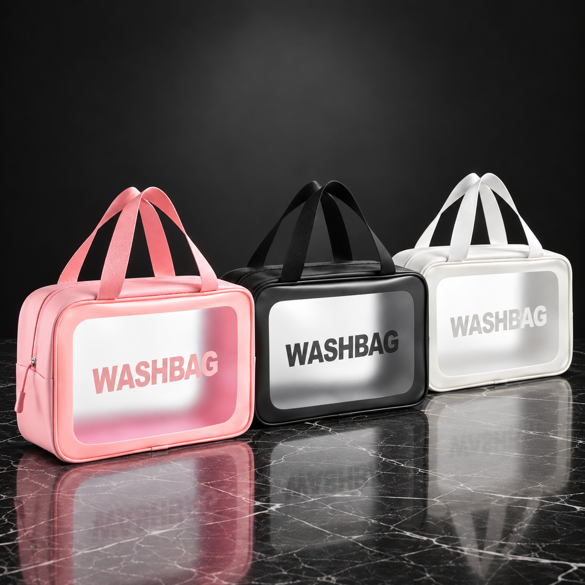 Wash bag in pink, black and white