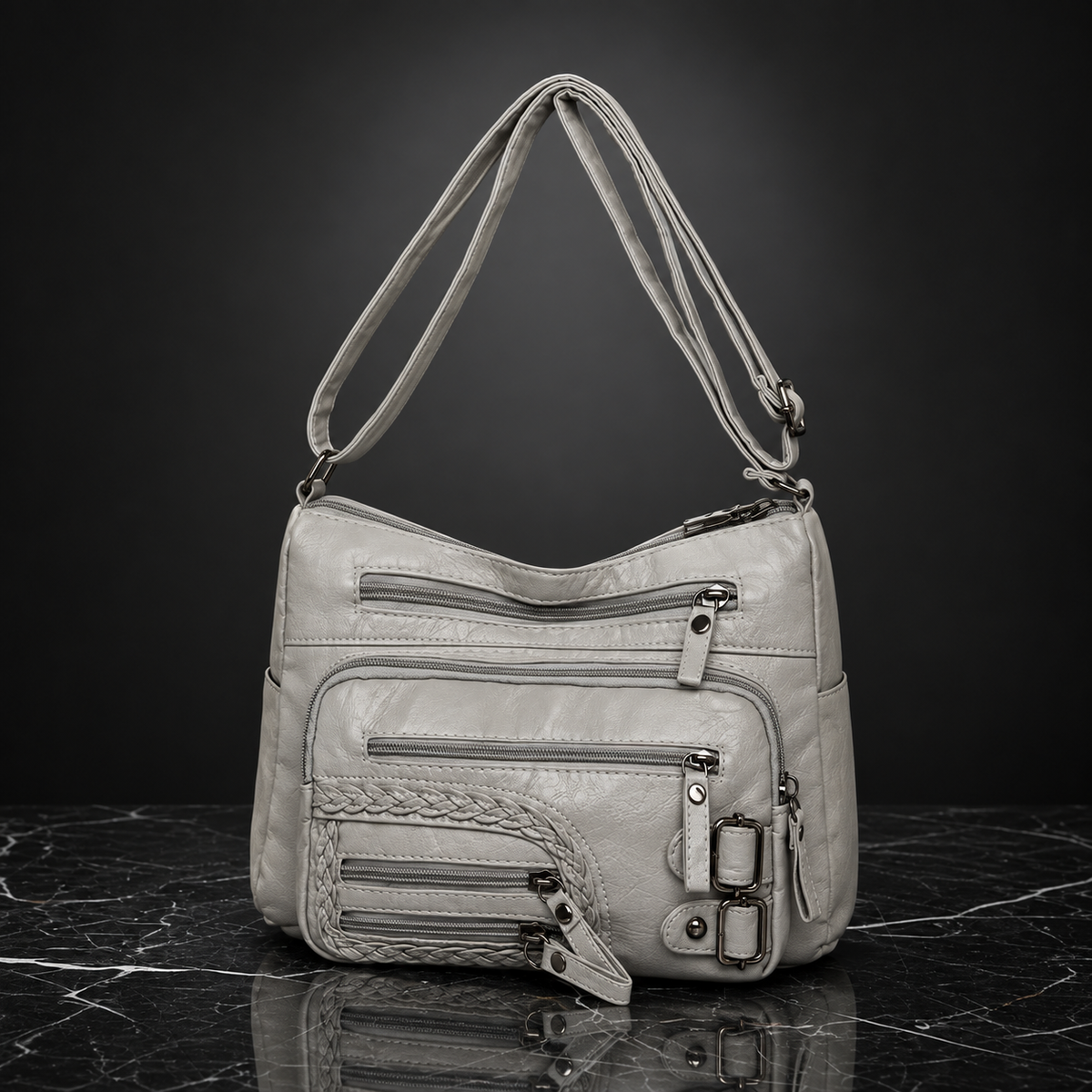 Multi Pockets Faux Leather Shoulder Bag main product image