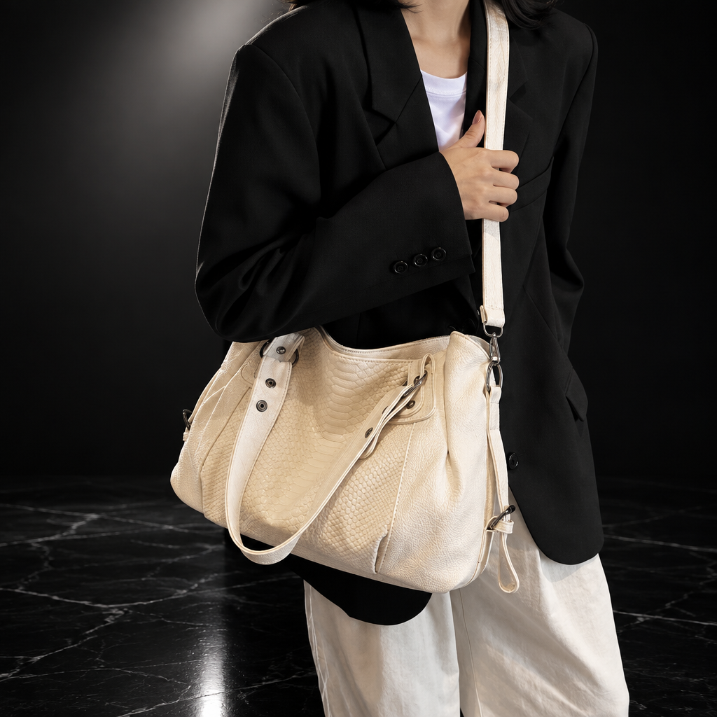 Textured Faux-Leather Convertible Bag with Zip Top