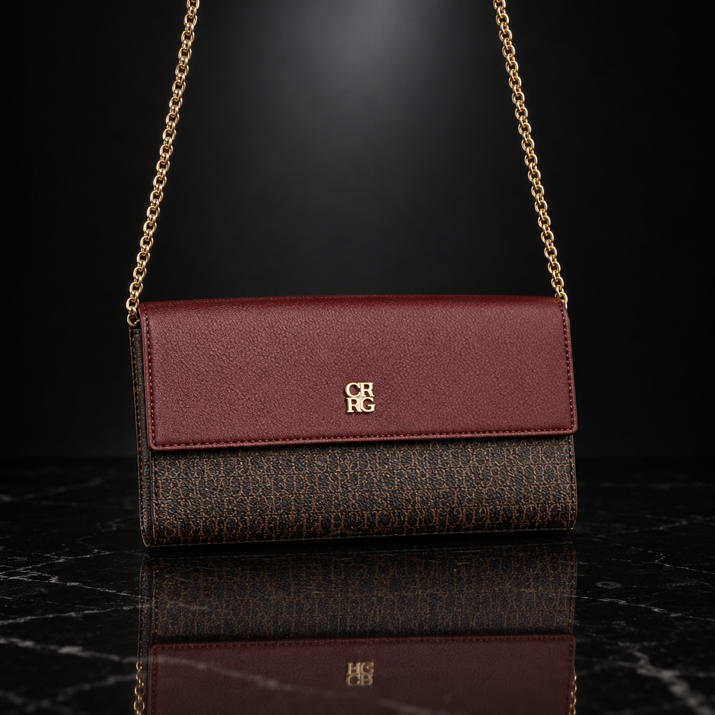 Faux Leather Chain-Strap Clutch Bag