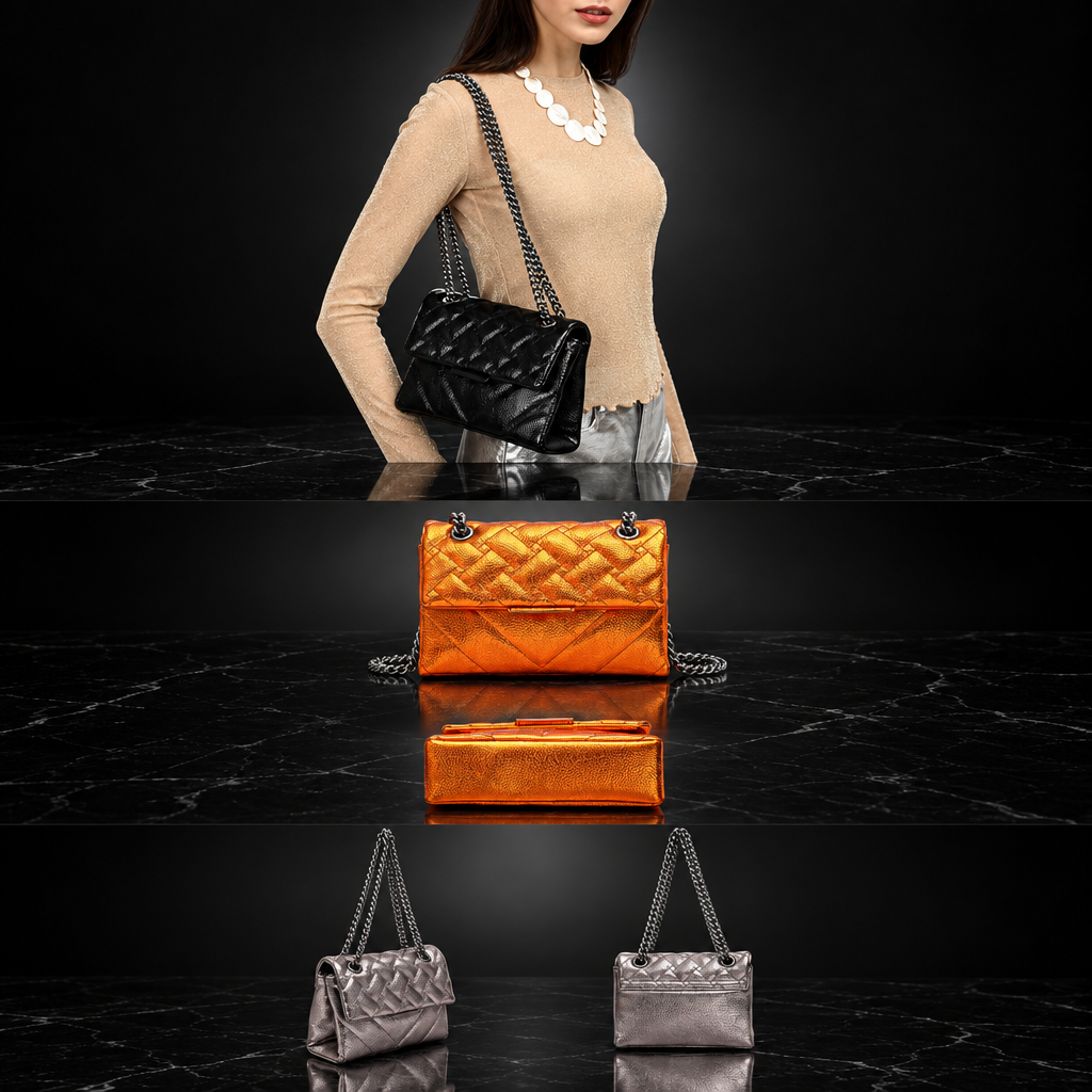 Quilted Metallic Flap Shoulder Bag
