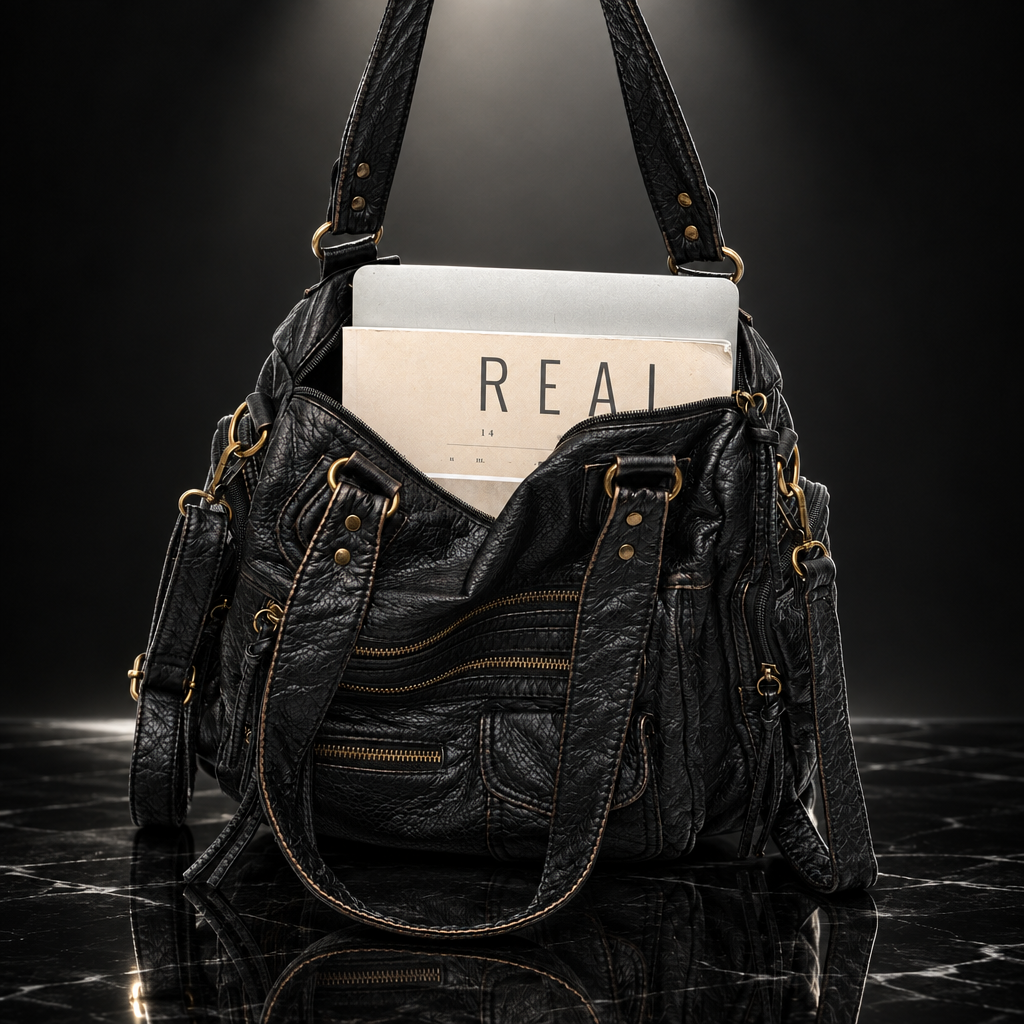 Rivet-Detail Washed-Finish Shoulder Bag