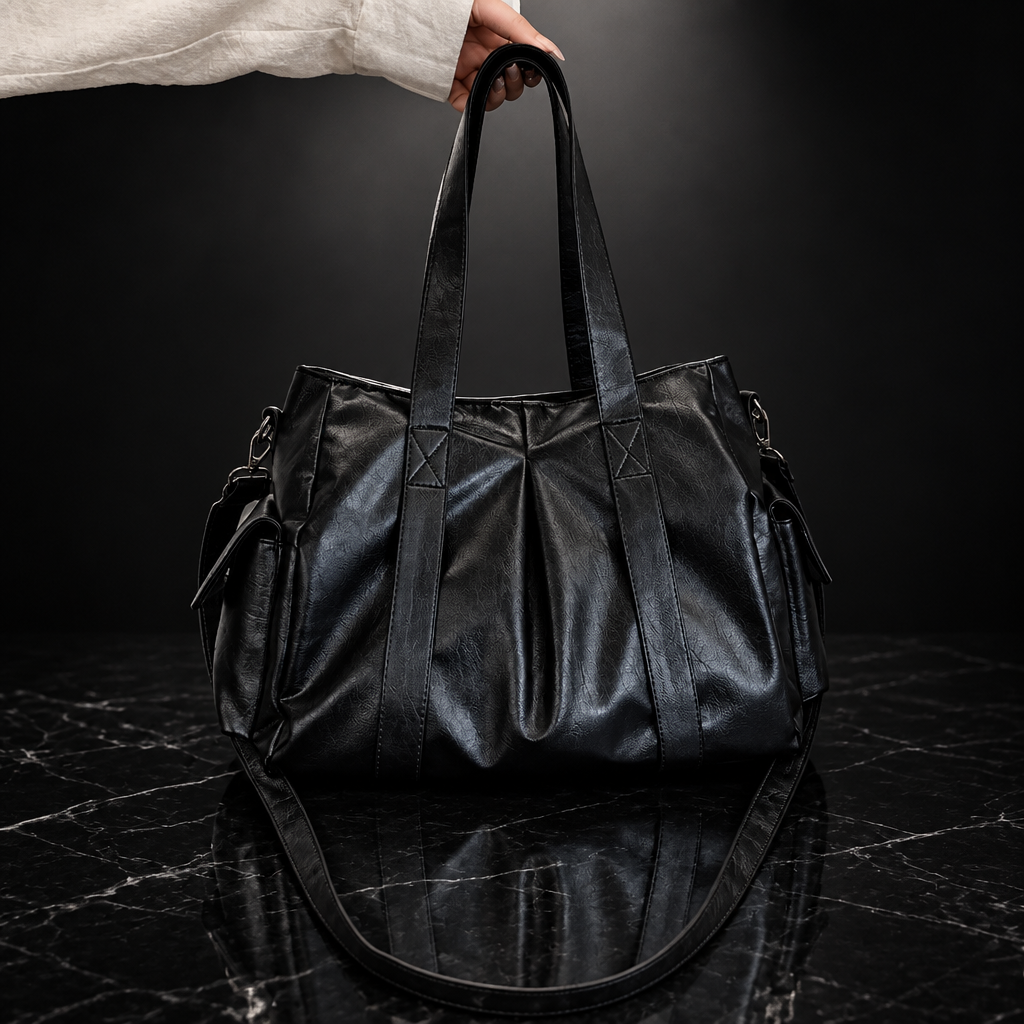 Retro Faux-Leather Tote with Adjustable Strap