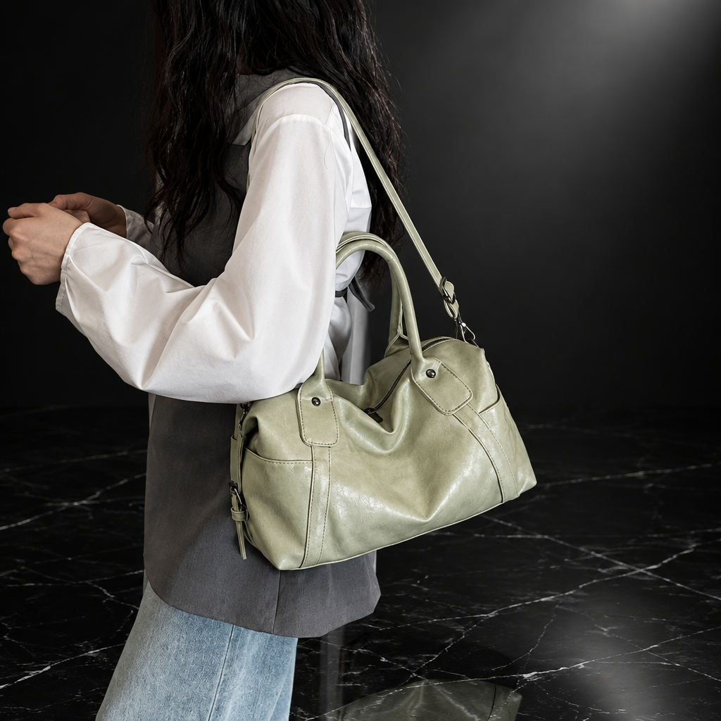 Ruched Bowling-Shape Vintage Tote