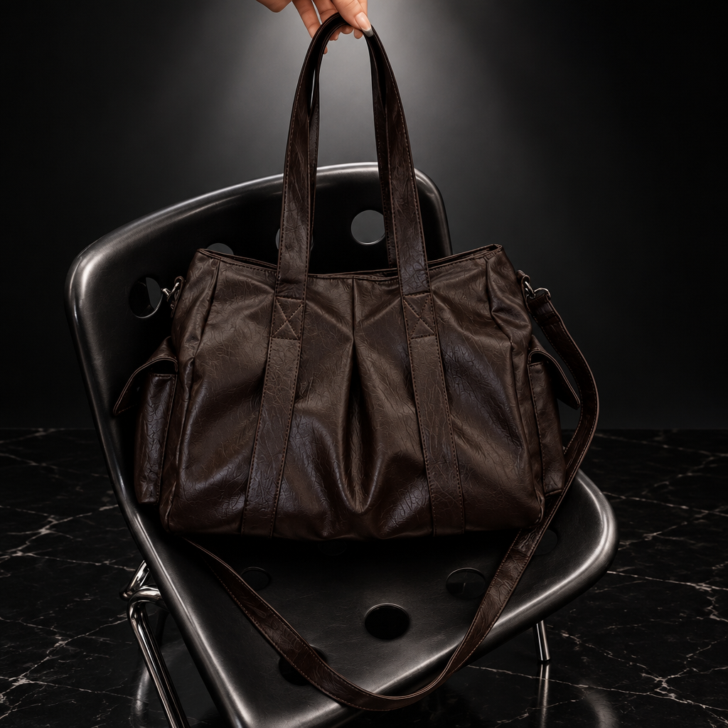 Retro Faux-Leather Tote with Adjustable Strap