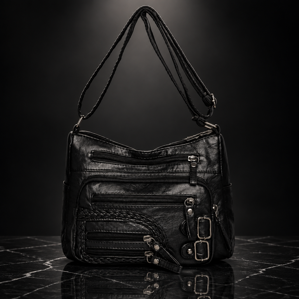 Multi Pockets Faux Leather Shoulder Bag