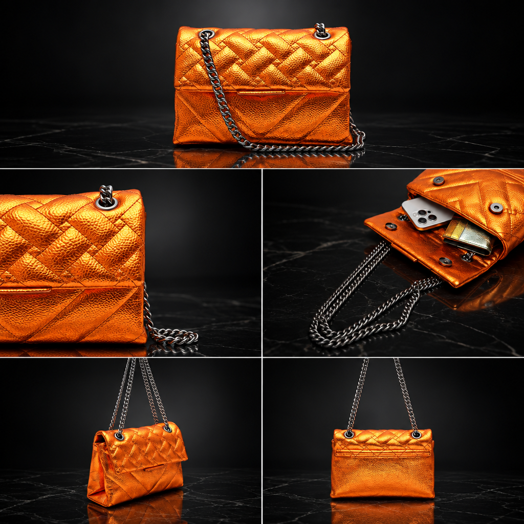 Quilted Metallic Flap Shoulder Bag