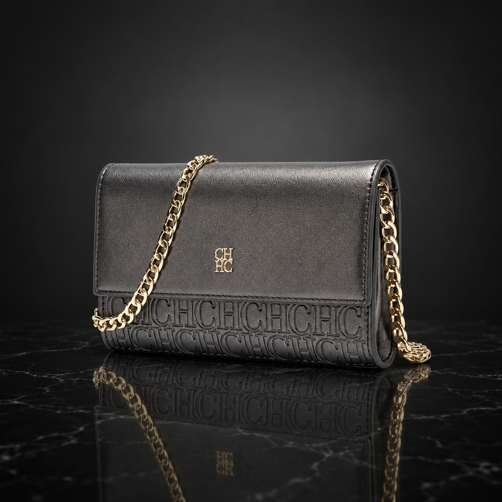 Faux Leather Chain-Strap Clutch Bag