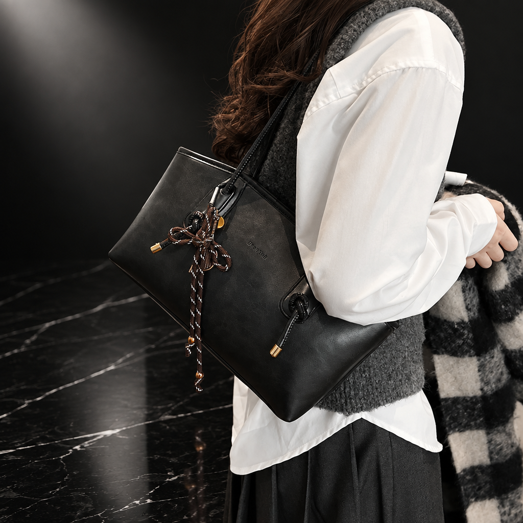 Tassel-Detail Vintage Faux-Leather Shoulder Bag