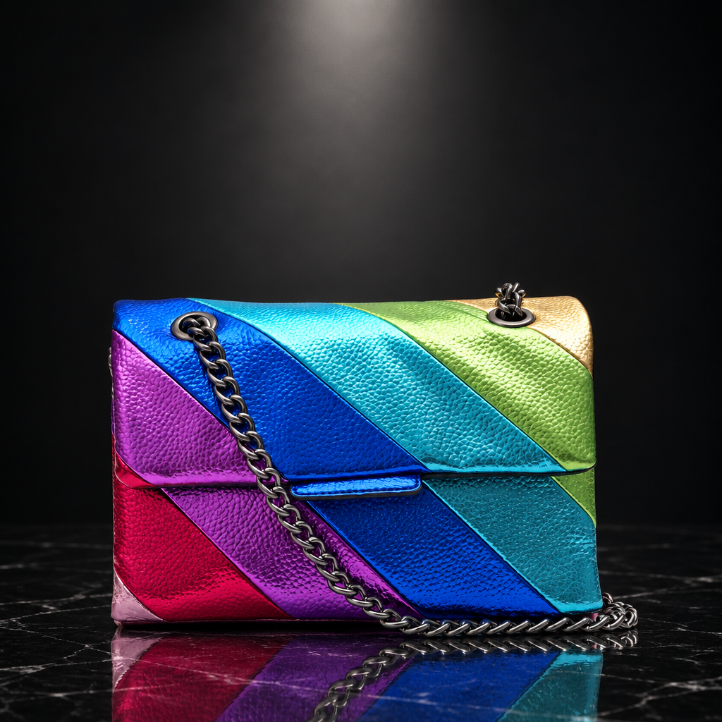 Metallic Rainbow Stripe Square Crossbody Bag