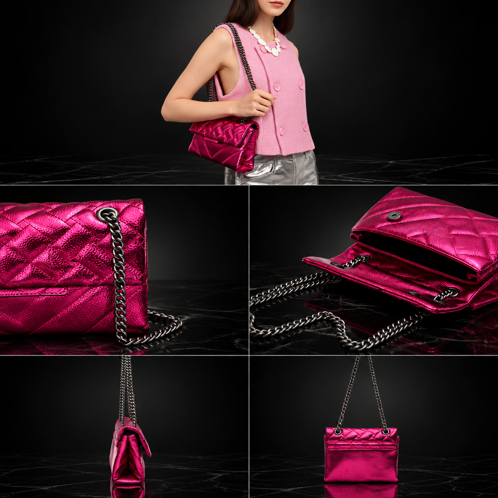 Quilted Metallic Flap Shoulder Bag
