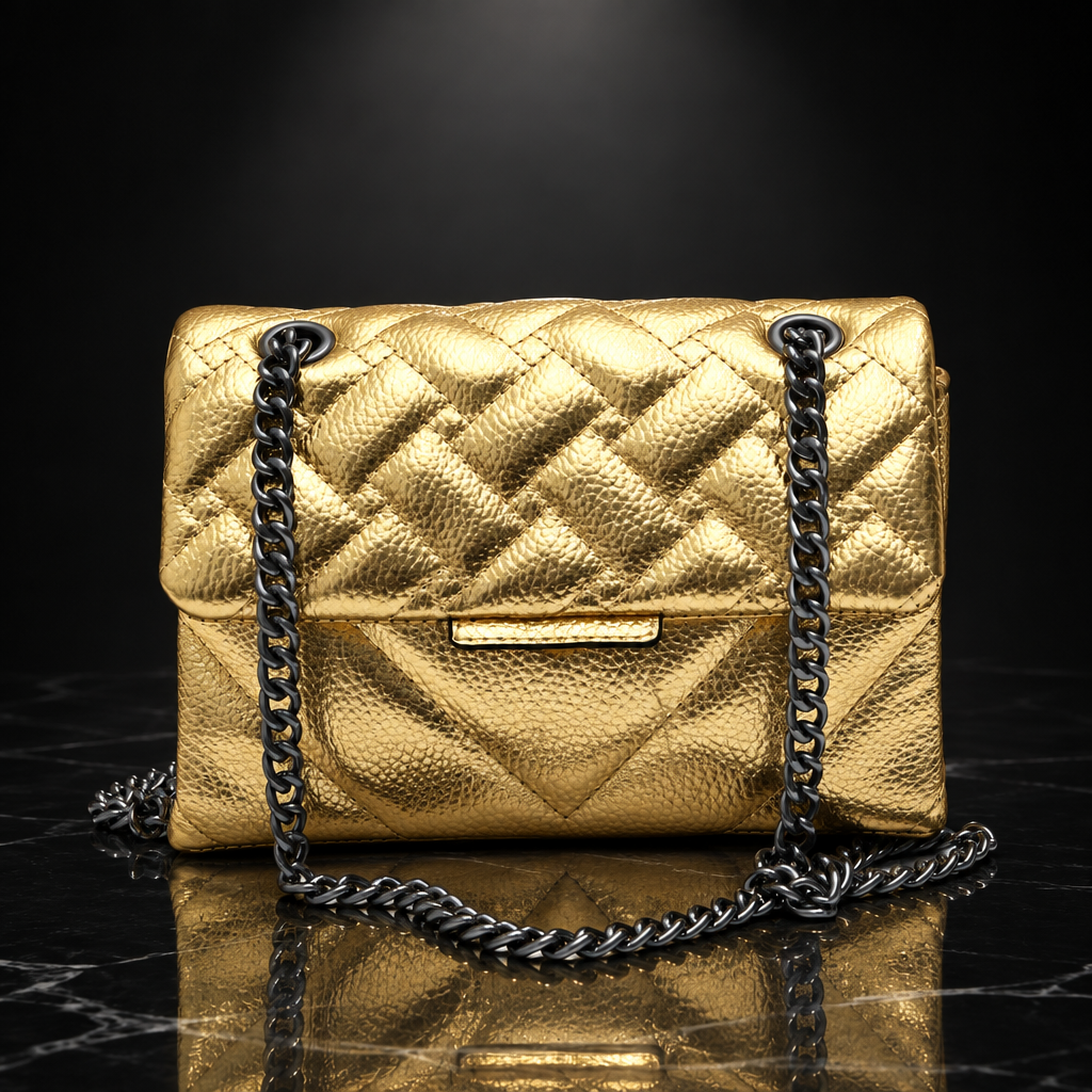 Quilted Metallic Flap Shoulder Bag