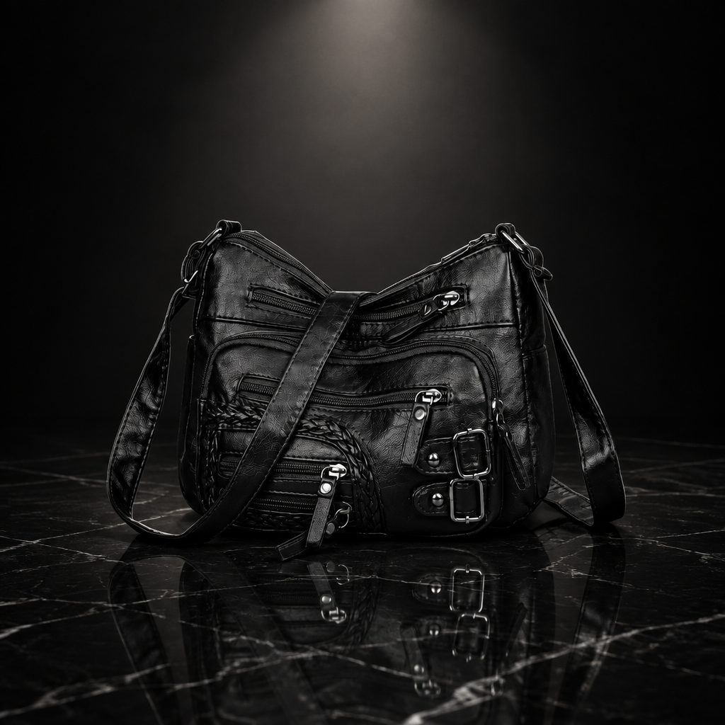 Multi Pockets Faux Leather Shoulder Bag