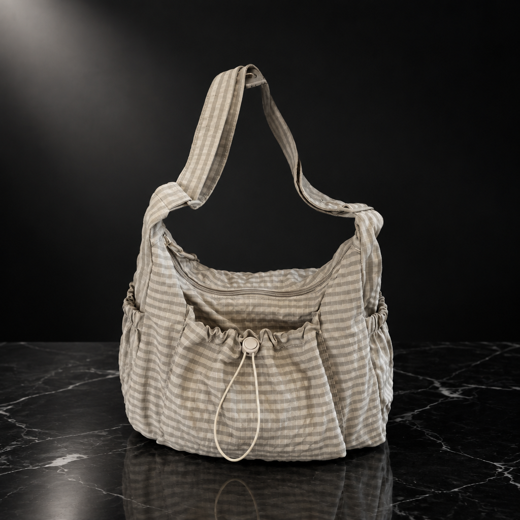 Plaid Drawstring Commuter Shoulder Bag