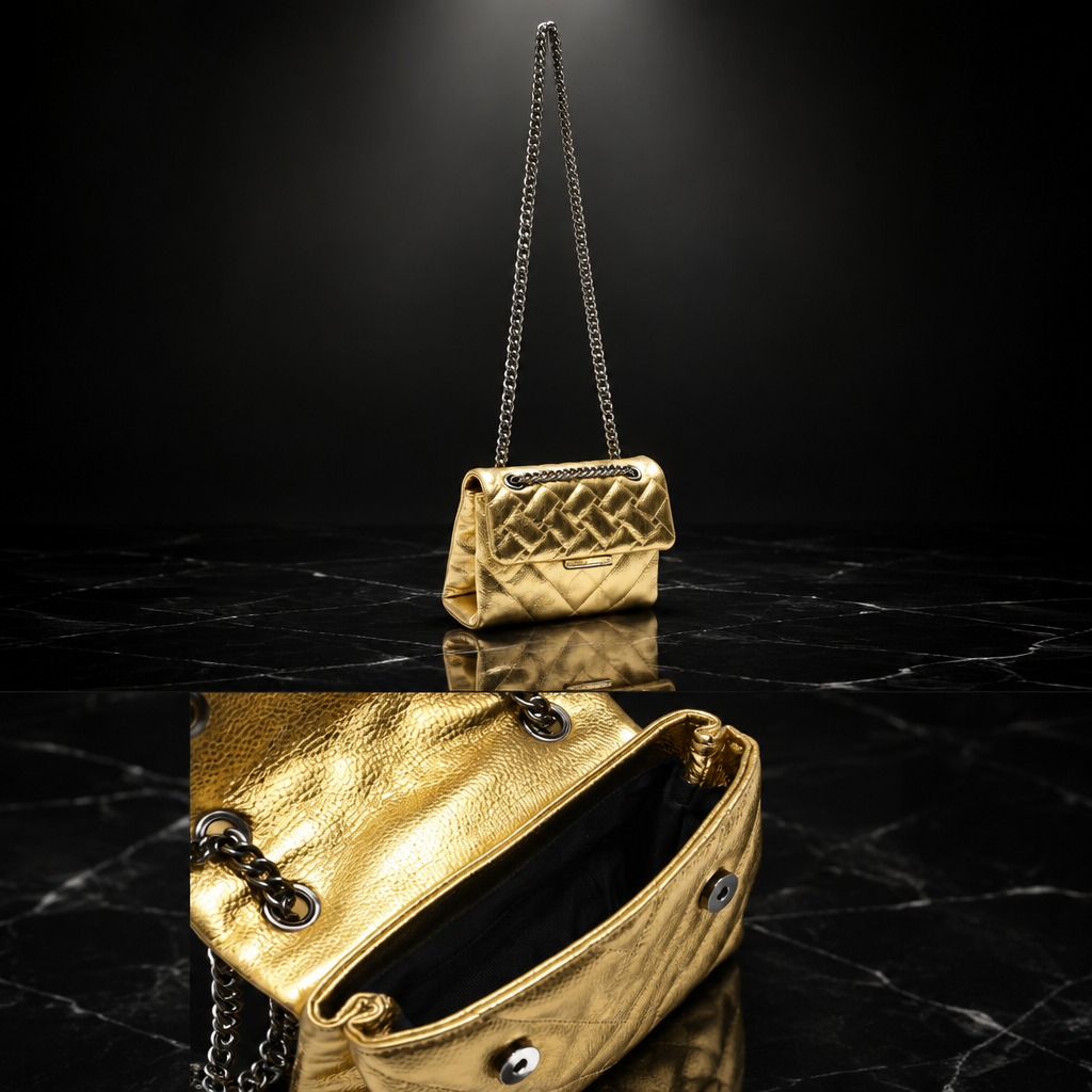 Quilted Metallic Flap Shoulder Bag