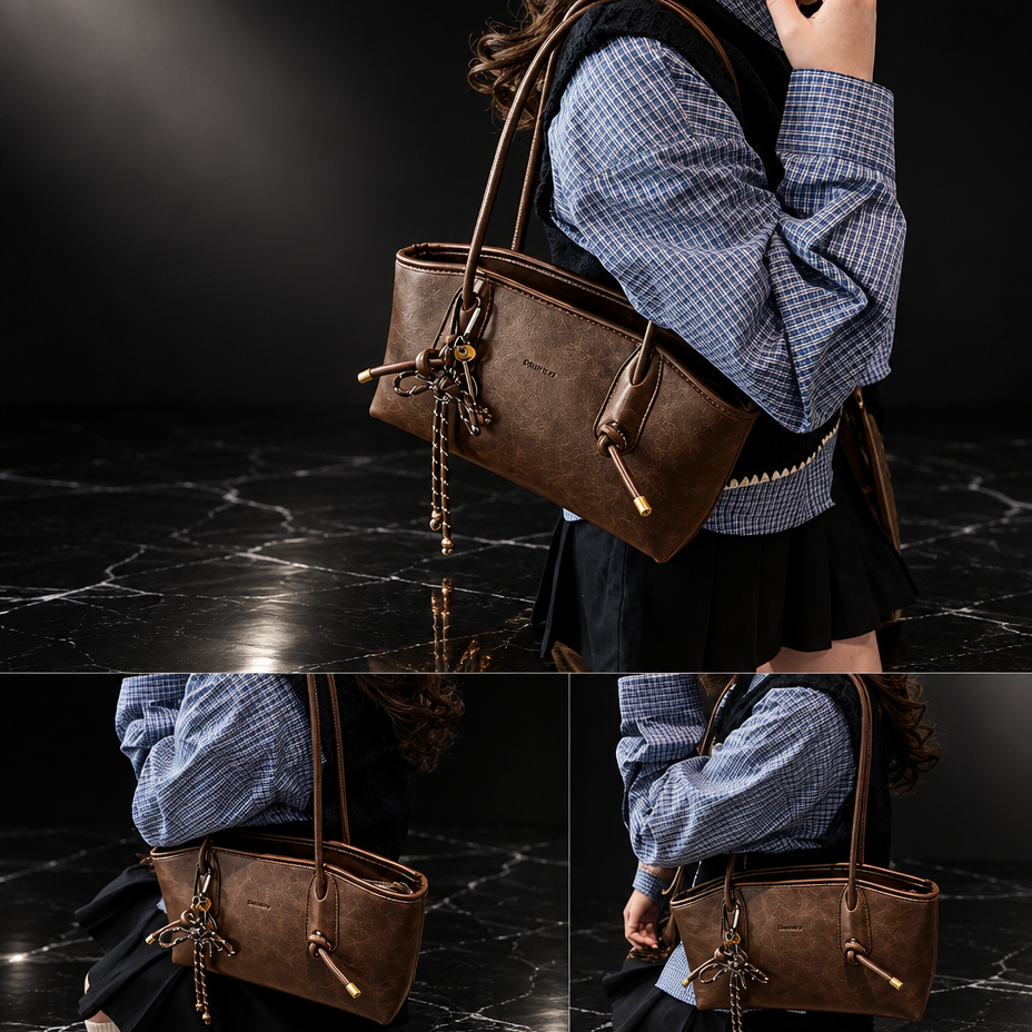 Tassel-Detail Vintage Faux-Leather Shoulder Bag
