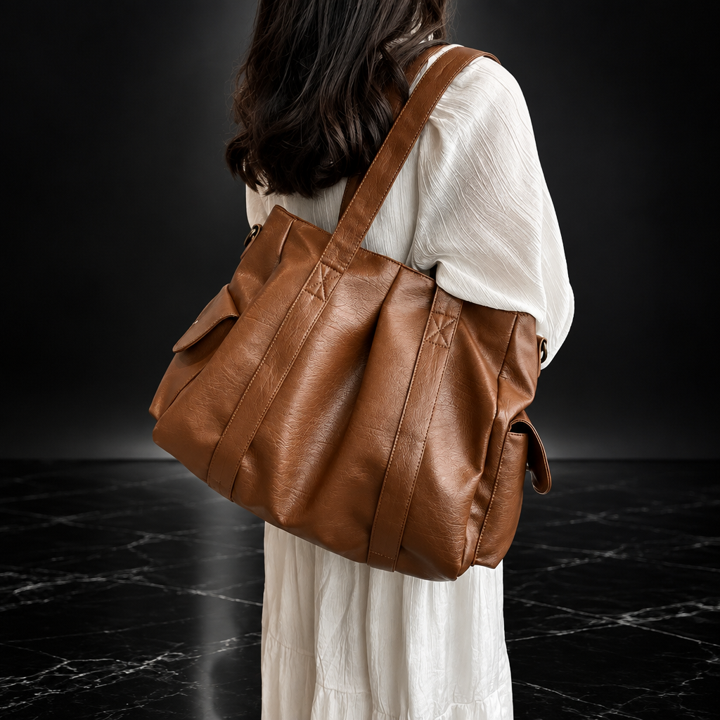 Retro Faux-Leather Tote with Adjustable Strap