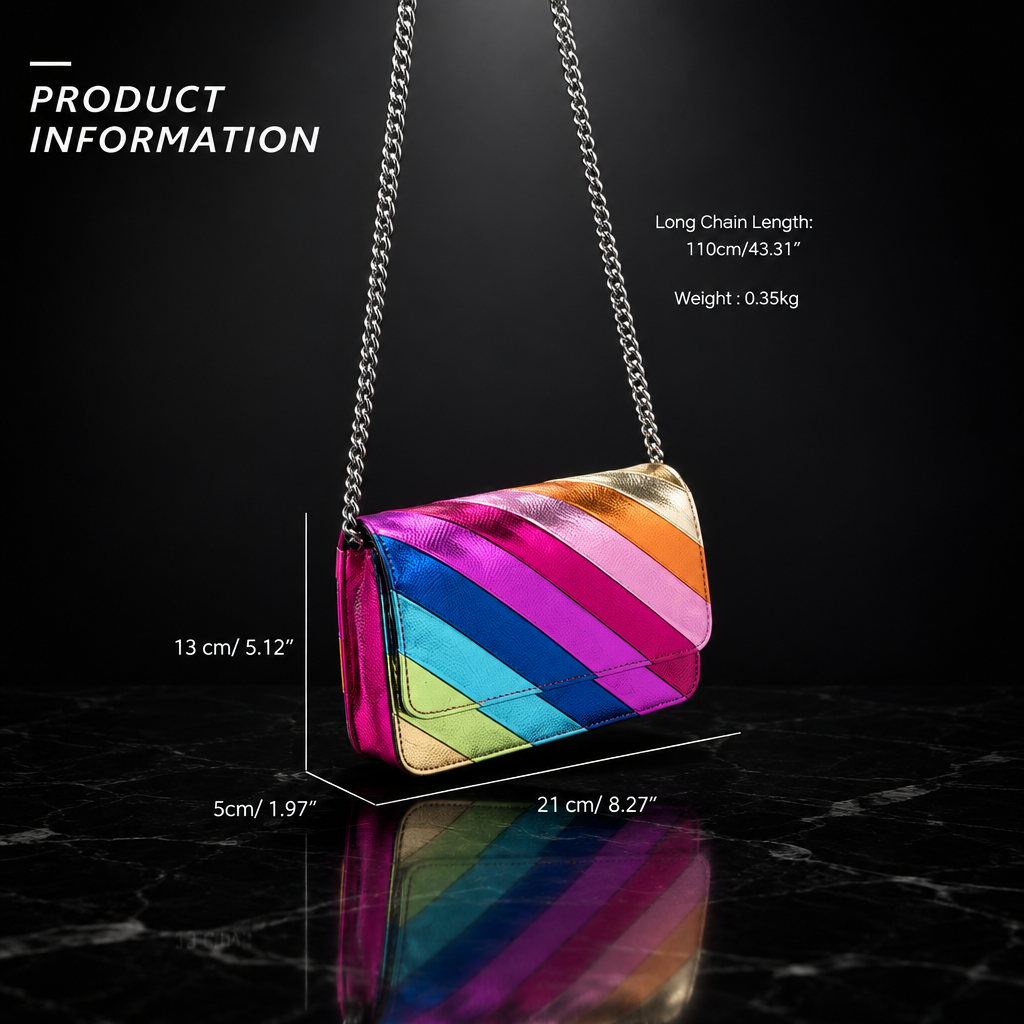 Rainbow Stripe Faux Leather Flap Shoulder Bag