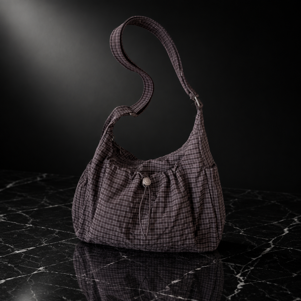 Plaid Drawstring Commuter Shoulder Bag