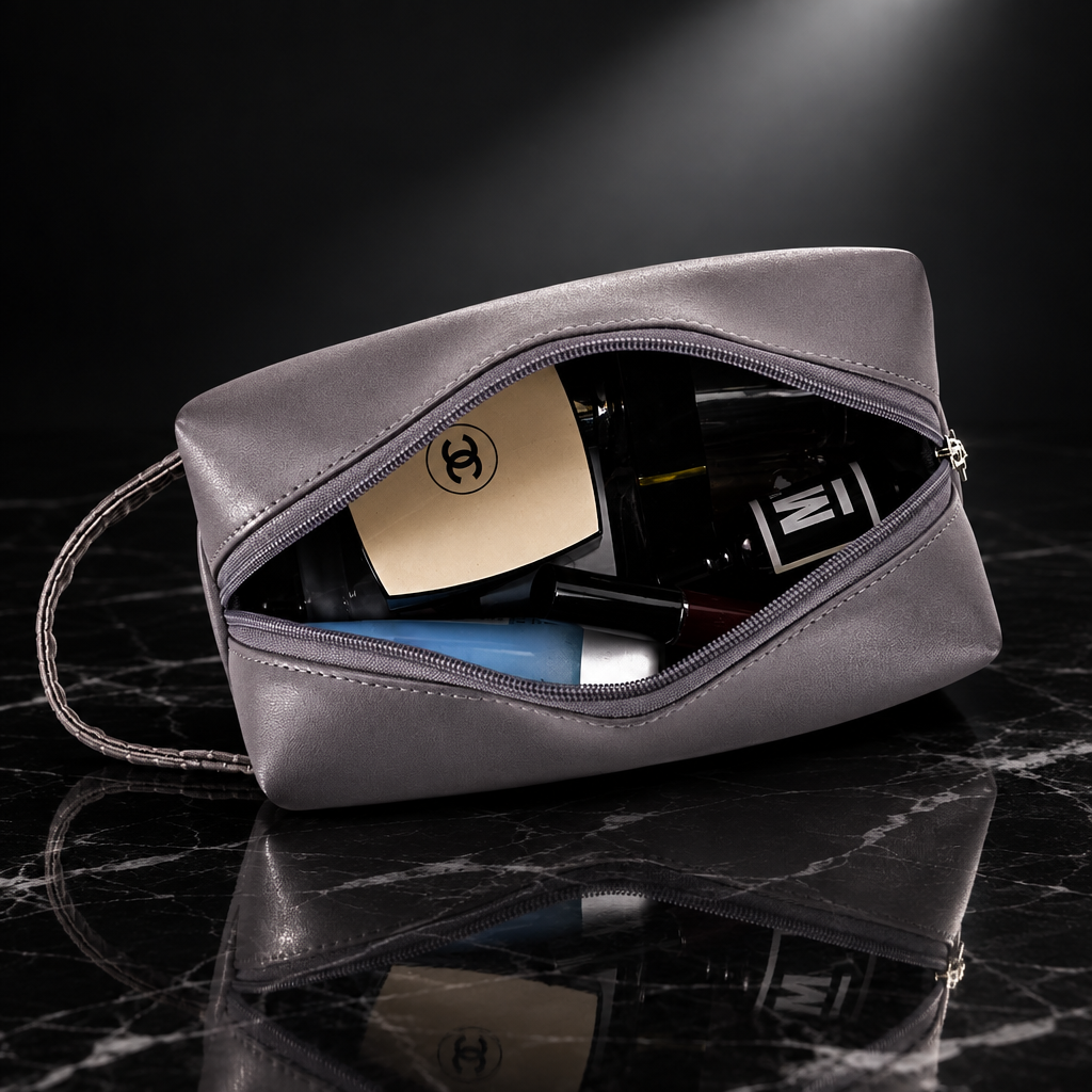 Faux Leather Travel Wash and Cosmetic Bag