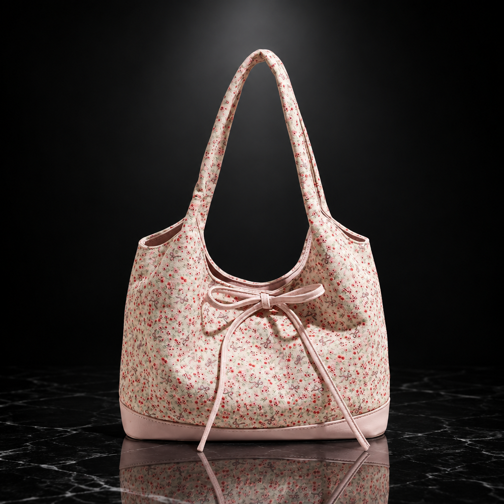 Pink Floral-Embroidered Shoulder Bag