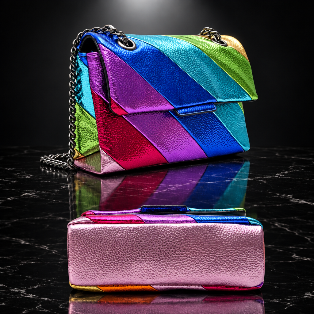 Metallic Rainbow Stripe Square Crossbody Bag