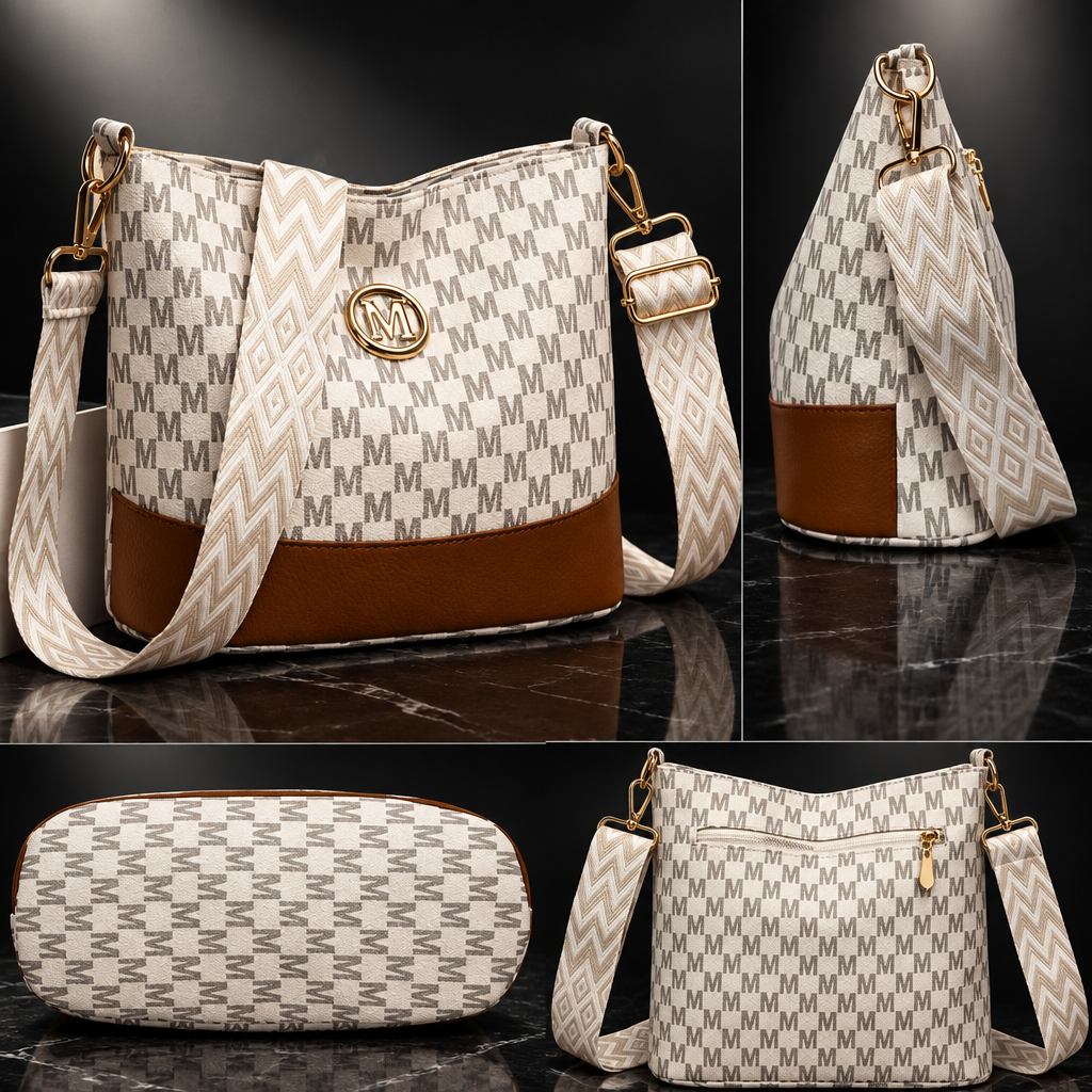 M Badge Multi-Pocket Faux-Leather Crossbody Bag