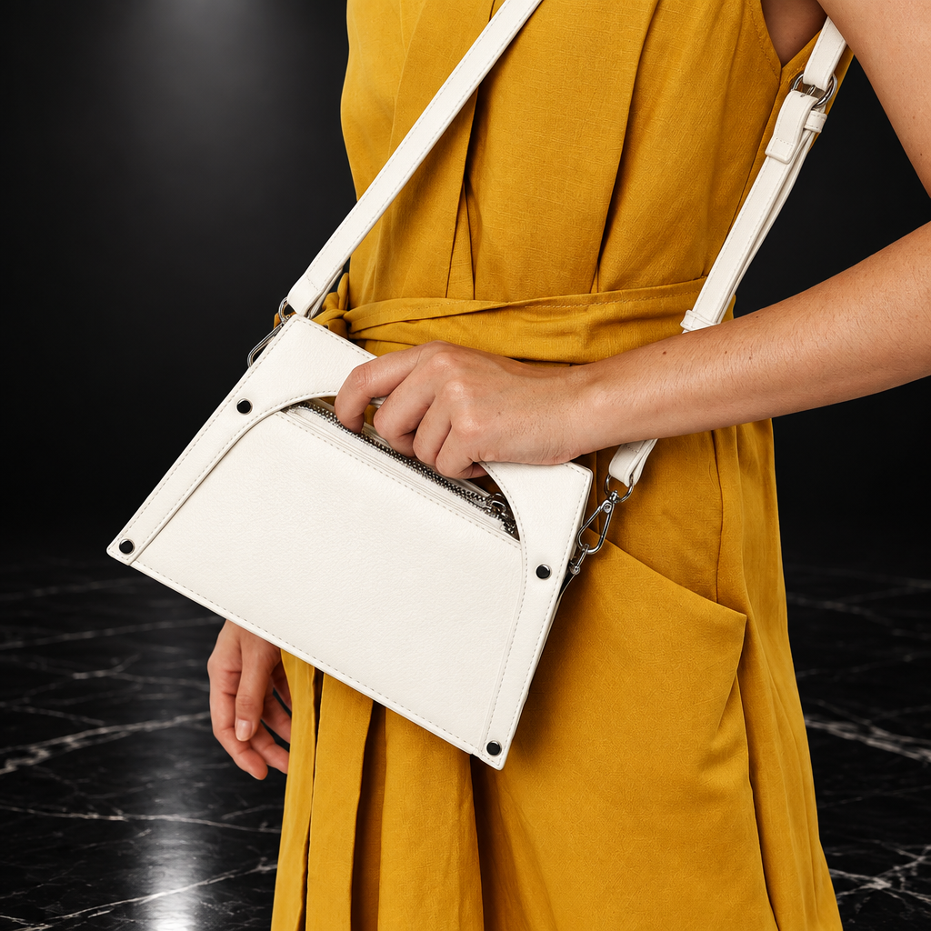 Metal-Frame Buckle Faux-Leather Top-Handle Bag