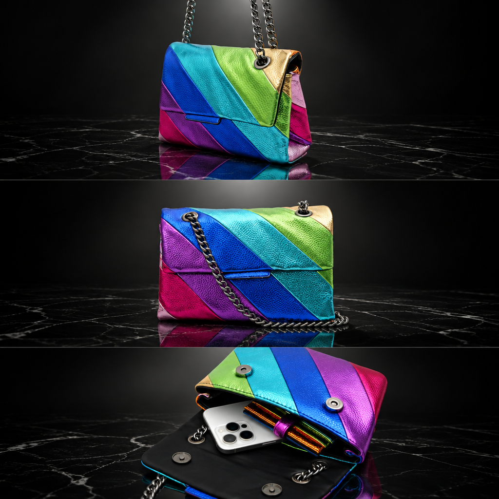 Metallic Rainbow Stripe Square Crossbody Bag