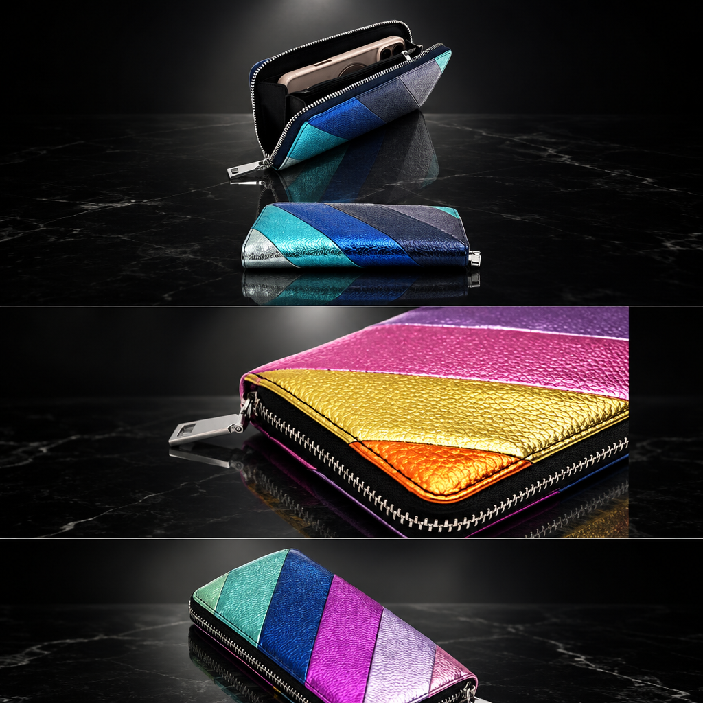 Metallic Striped Phone Wallet