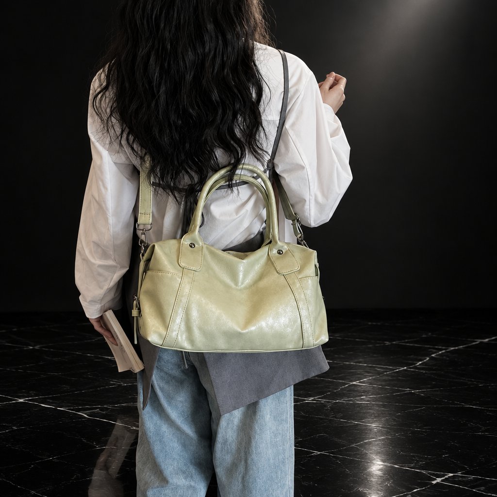 Ruched Bowling-Shape Vintage Tote