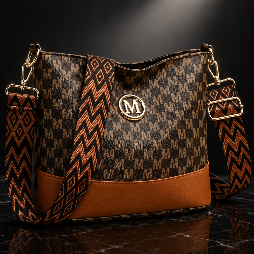 M Badge Multi-Pocket Faux-Leather Crossbody Bag