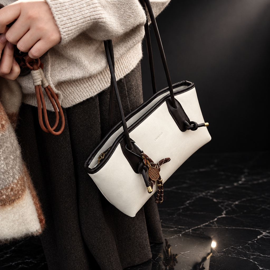 Tassel-Detail Vintage Faux-Leather Shoulder Bag
