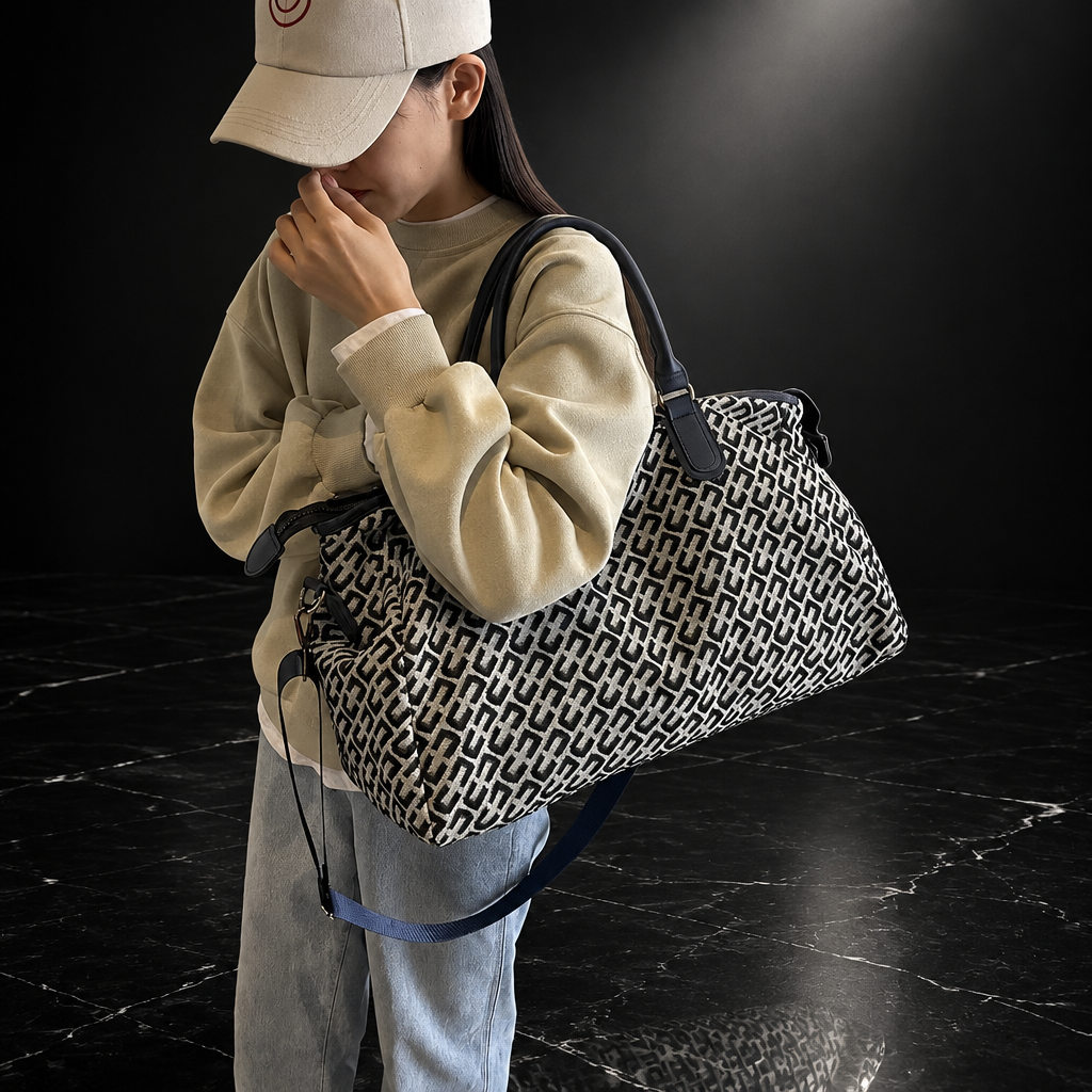Letter-Print Oxford Carry-On Bag