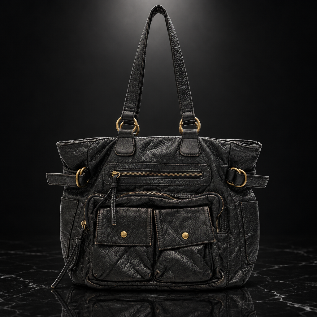 Vegan Leather Vintage Washed Tote Bag
