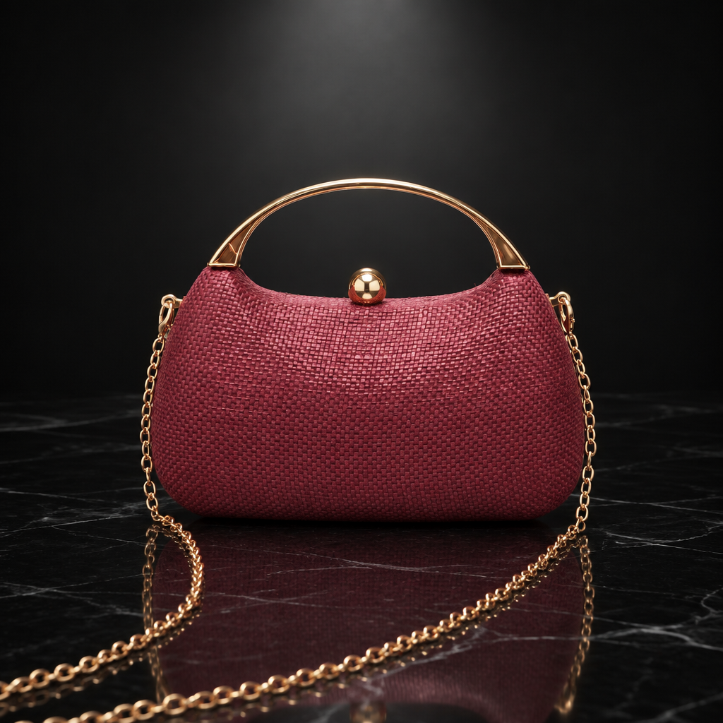 Woven-Texture Chain-Trim Minaudière