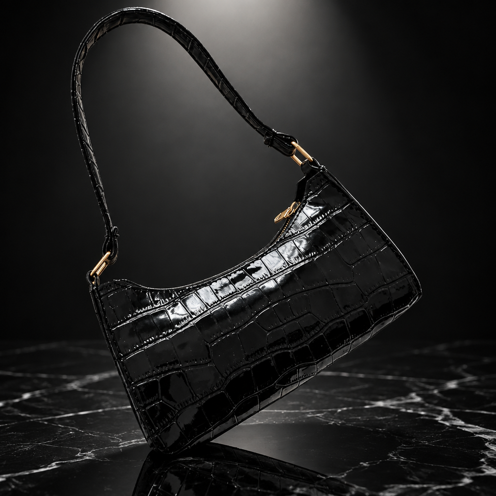Croc-Embossed Faux-Leather Underarm Bag