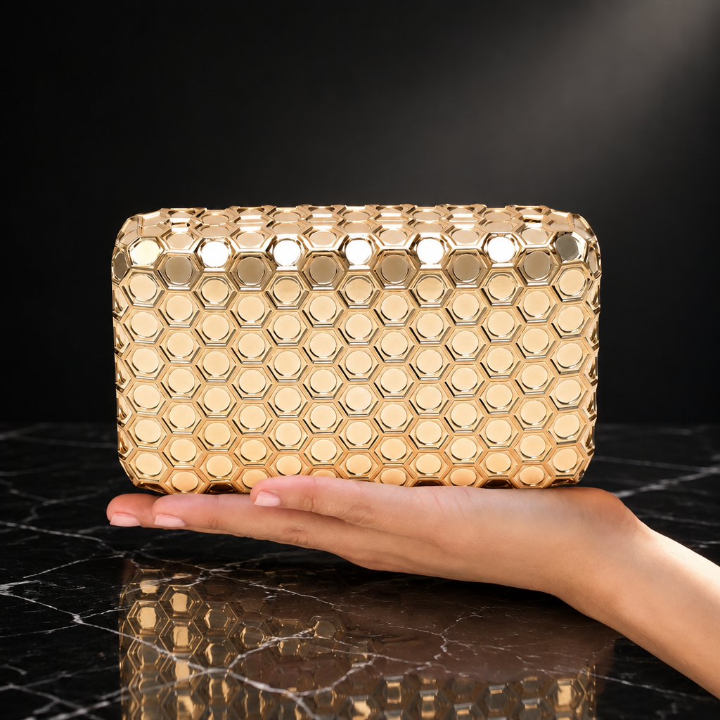 Gold Honeycomb Evening Minaudiere