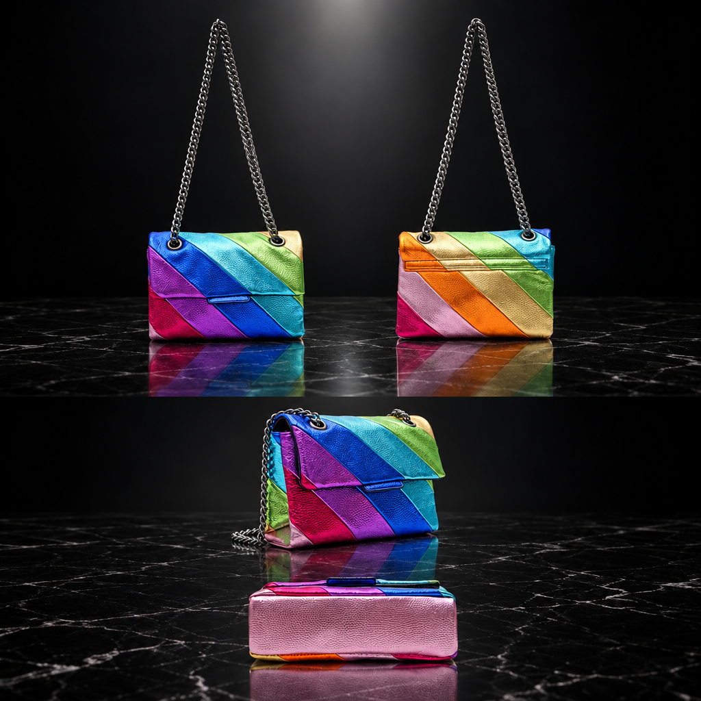 Metallic Rainbow Stripe Square Crossbody Bag