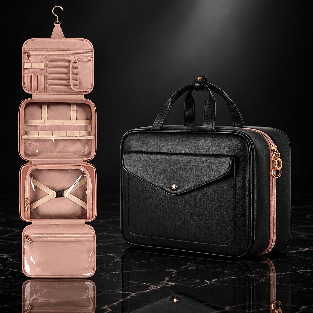 Hanging travel toiletry organizer, Luna studio shot